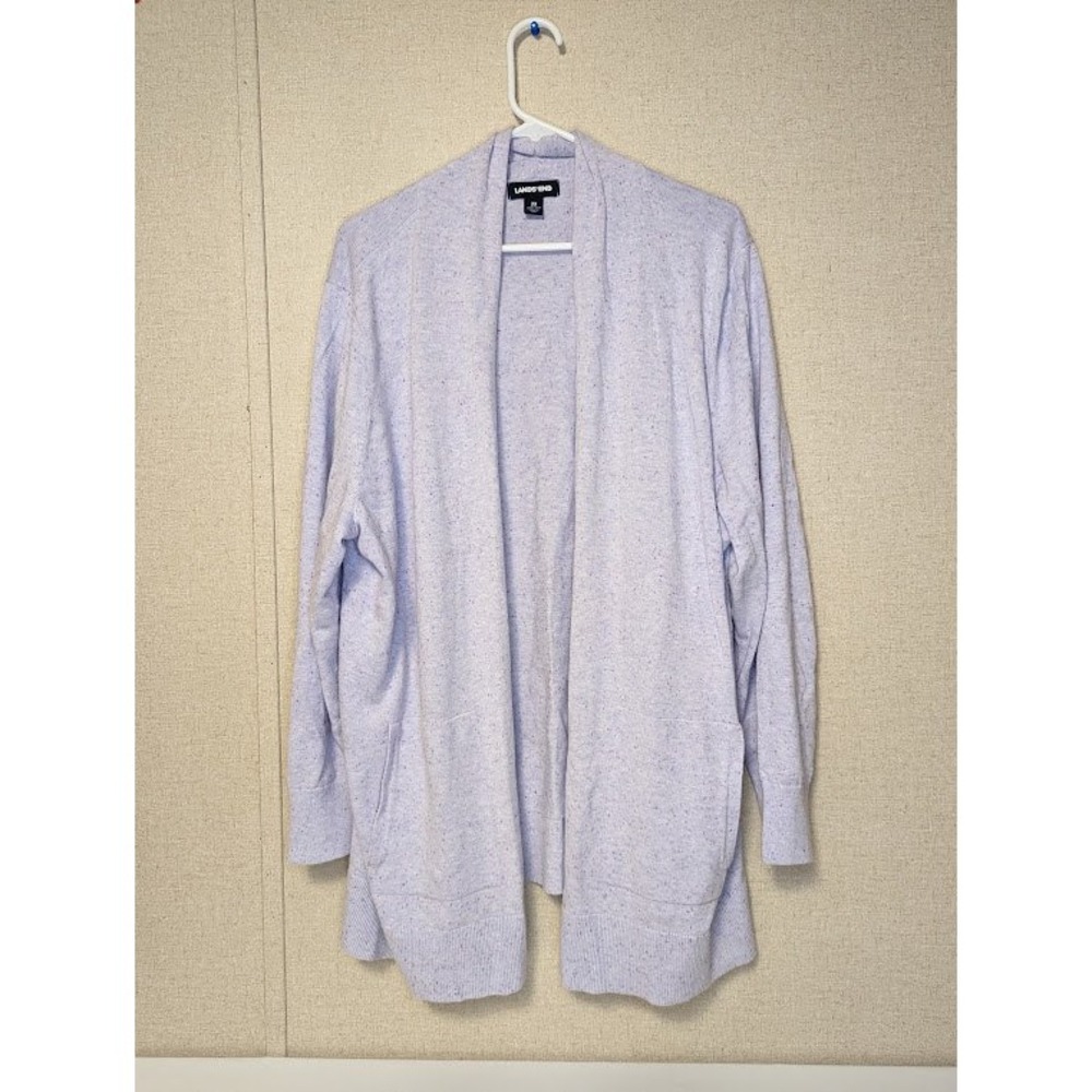 Lands End Womens Open Front Cardigan Sweater Lavender Purple Marl Knit 2X Pocket